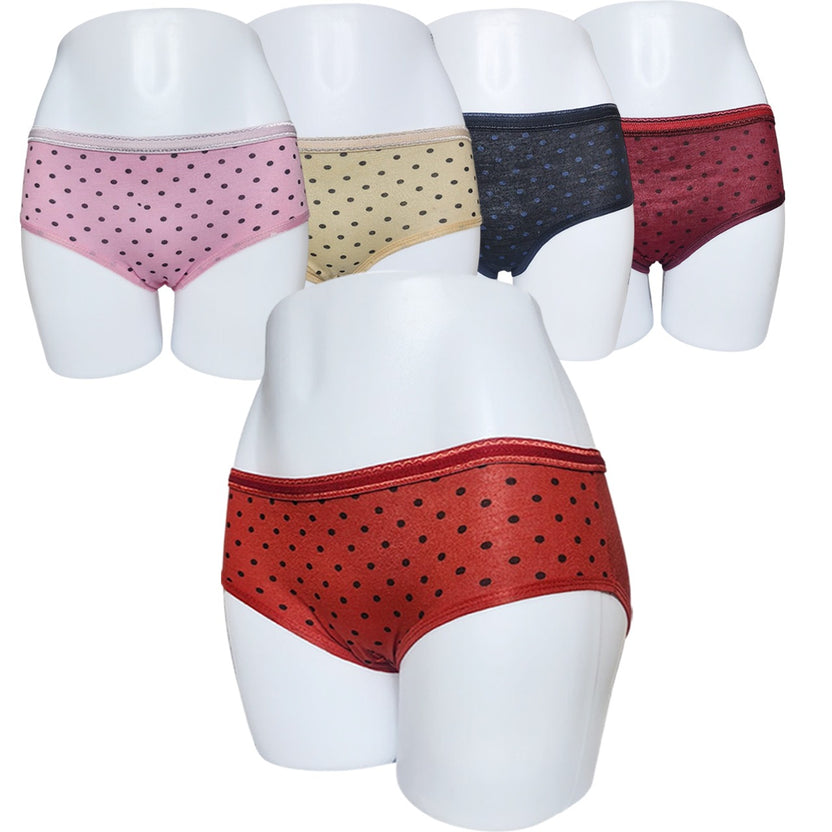 Pack Of 5 Comfortable Polka Dotted Cotton Brief Women Seamless Underwear Panties