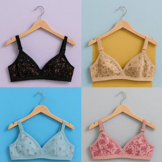 Pack Of 4 Ultra Soft Cotton Fabric Printed-Bra