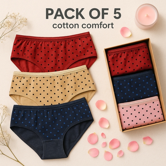 Pack Of 5 Comfortable Polka Dotted Cotton Brief Women Seamless Underwear Panties