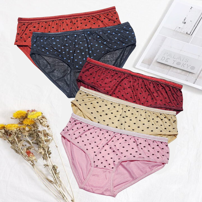 Pack Of 5 Comfortable Polka Dotted Cotton Brief Women Seamless Underwear Panties