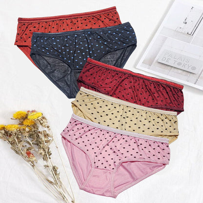 Pack Of 5 Comfortable Polka Dotted Cotton Brief Women Seamless Underwear Panties