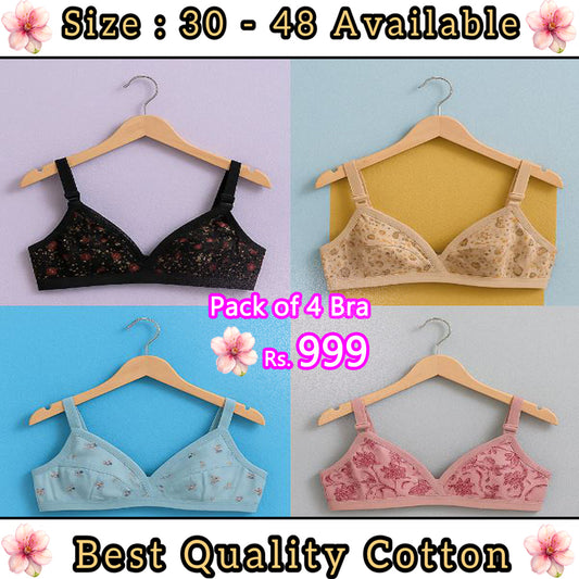 Pack Of 4 Ultra Soft Cotton Fabric Printed-Bra