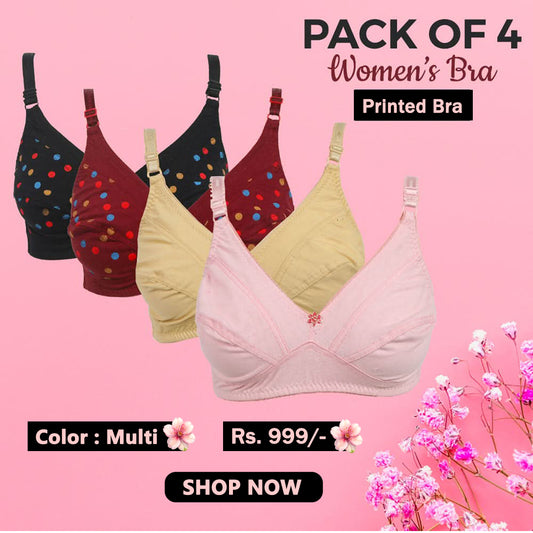 Pack Of 4 Comfortably Soft Cotton Fabric Stylish Printed-Bra