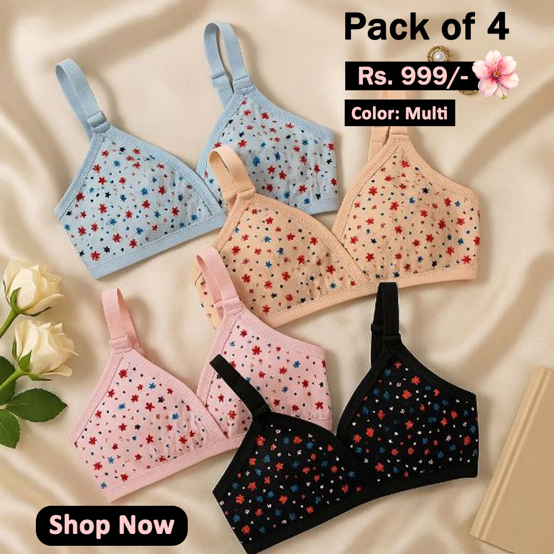 Pack Of 4 Soft Cotton Fabric Most Stylish Printed-Bra