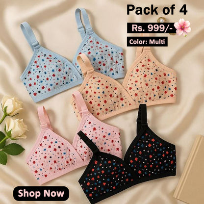 Pack Of 4 Soft Cotton Fabric Most Stylish Printed-Bra