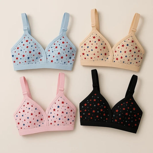 Pack Of 4 Soft Cotton Fabric Most Stylish Printed-Bra