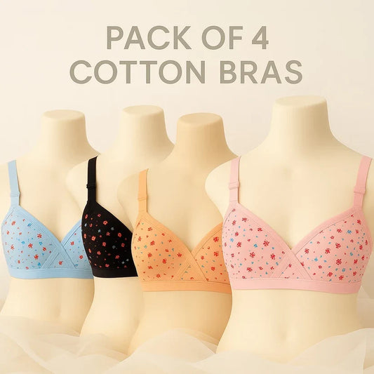 Pack Of 4 Comfortably Soft Cotton Fabric Stylish Printed-Bra